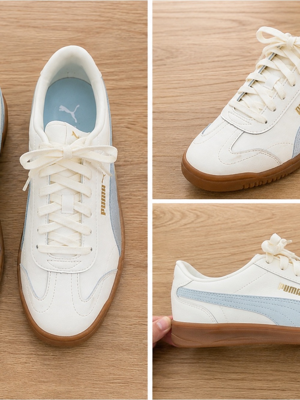 Puma White Sneaker with Light Blue Stripe and Gum Sole - Picture 2 of 10